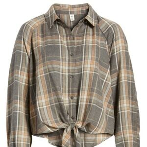 BP. Tie Front Plaid Shirt